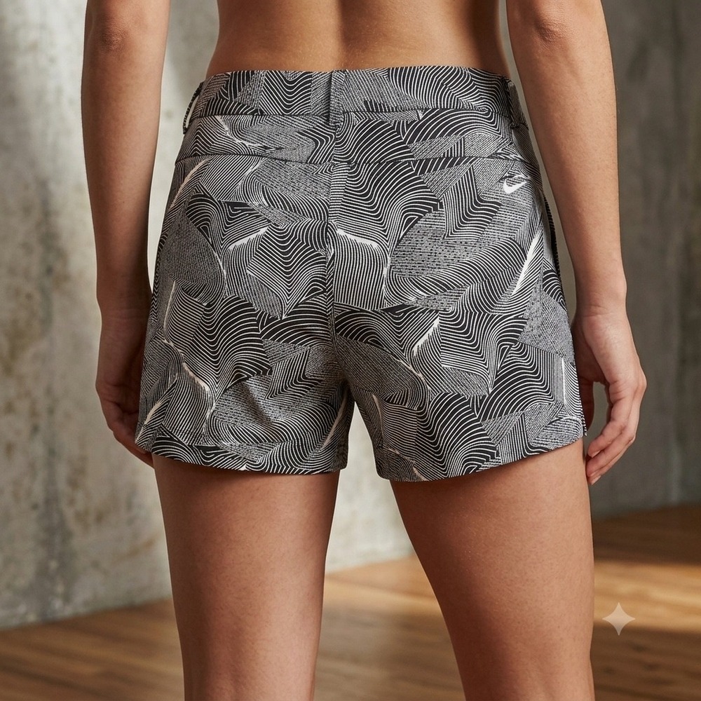 Nike Golf Dri-FIT Shorts Black White Optical Wave Print Womens 2